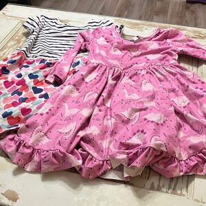 Pink Unicorn and Striped Heart Kids Dress Set